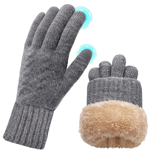 ehsbuy Guantes termicos Invierno para Mujer Pantalla Tactiles Lana Forro Cálido Cable Tejido Guantes Resistente al Viento Guantes de Teléfono para Movil Esquiar Ciclismo Conducir Deportes