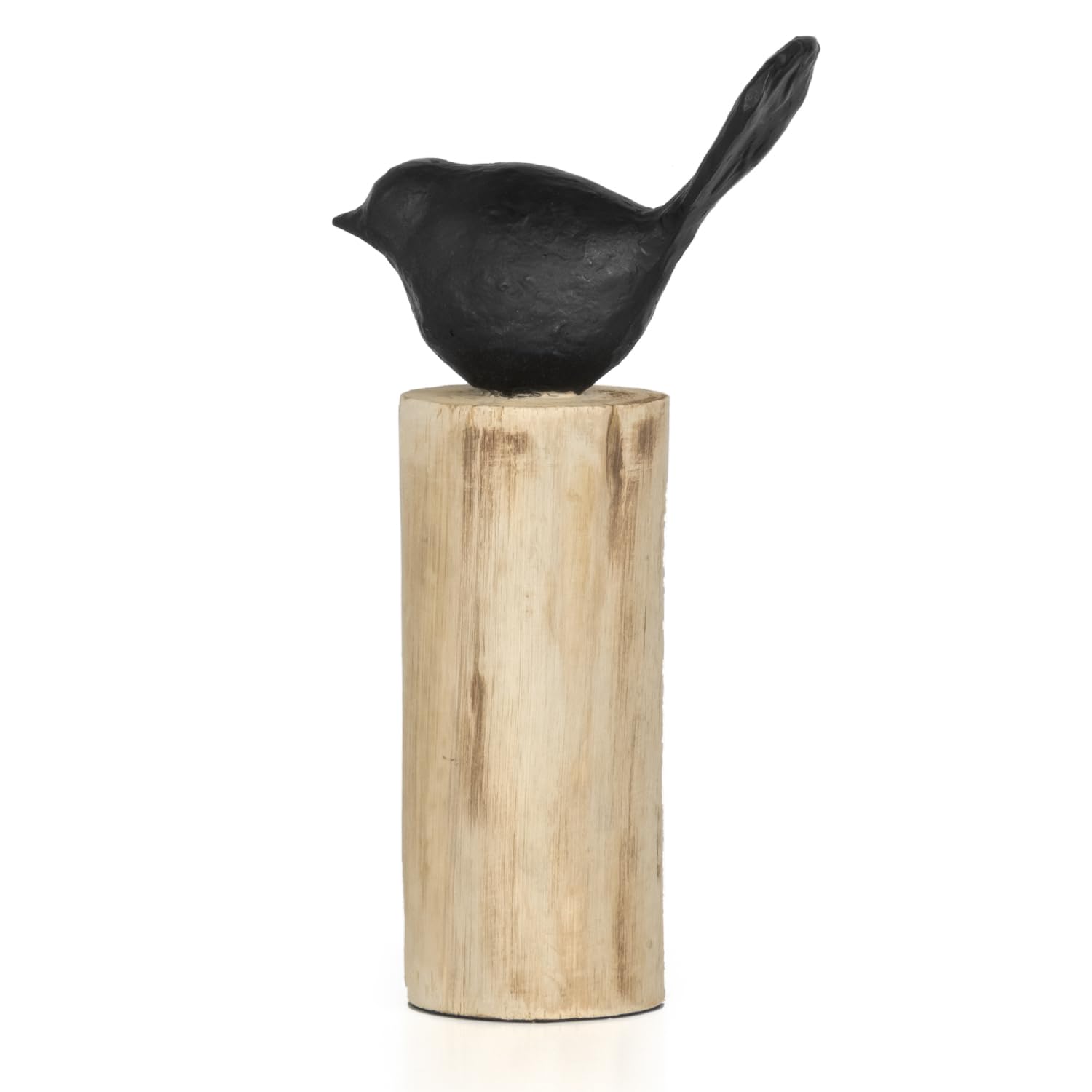 Moritz Skulptur I Vogel auf Baumstammm mittel I 15 x 7 x 27,5 cm I Holzdeko I Skulpturen Deko I Modern I Wohnzimmer I aus Holz I Holzskulptur