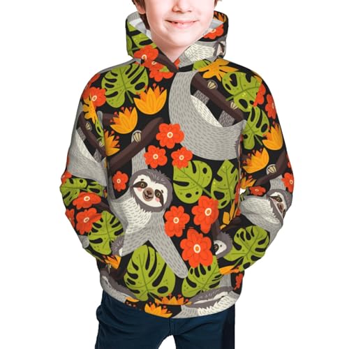 Sloth on the Branch Kid Hoodies Boys Sweatshirts Girls Pullover with Pocket3