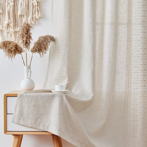 Jinchan Boho Curtains For Bedroom Linen Boho Curtains 84 Inches Long 2 Panels Farmhouse Curtains Embroidered Bordered Drapes For Living Room Light Filtering Grommet Window Treatment Ivory On Beige #TOP3
