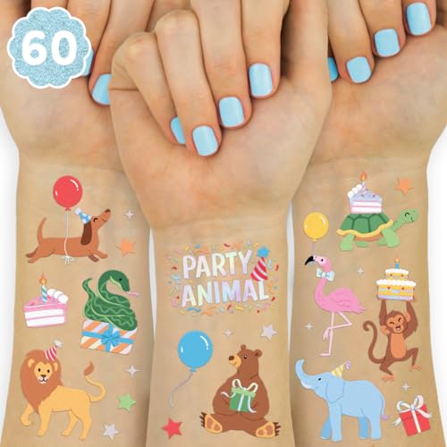 xo, Fetti Party Animal Birthday Party Temporary Tattoos - 60 Foil...