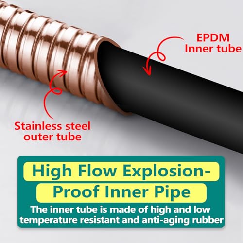 TRIPHIL Kink-free Shower Hoses Handheld Showerhead Extension Tube Hand Held Shower Head Hose Replacement Stainless Steel Metal 360 Degree Swivel Copper Nuts (59-Inch, Rose Gold) - Thumbnail 6