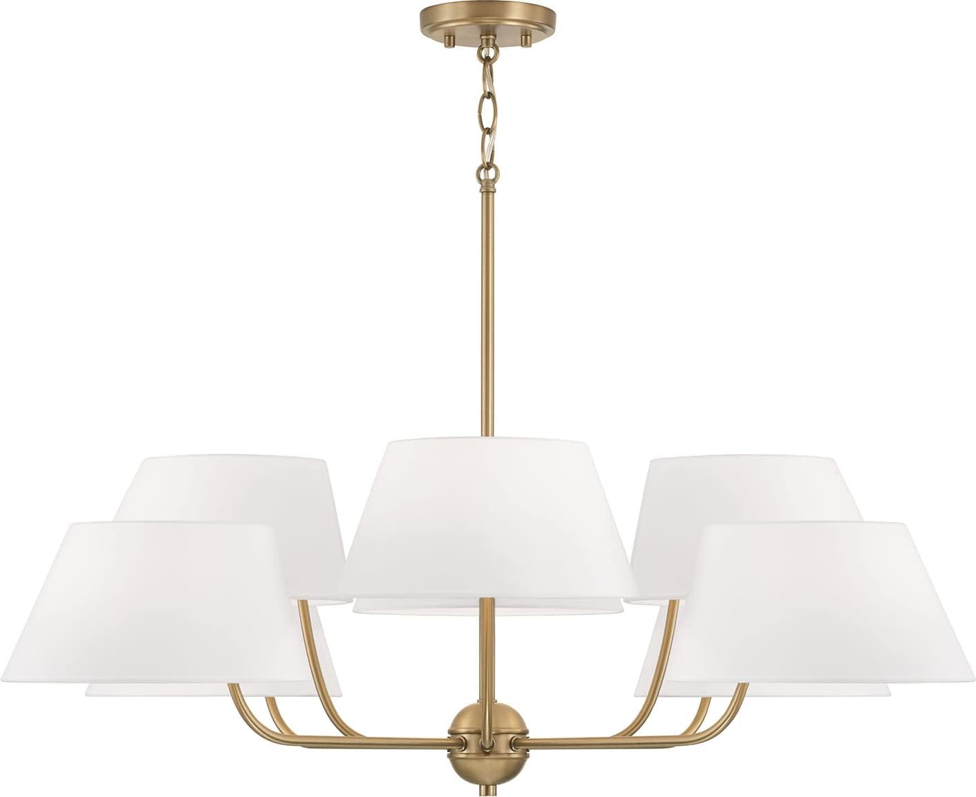 Capital Lighting 450461AD Welsley Mid-Century Art Deco White Linen Chandelier, 6-Light 360 Total Watts, 21" H x 36" W, Aged Brass