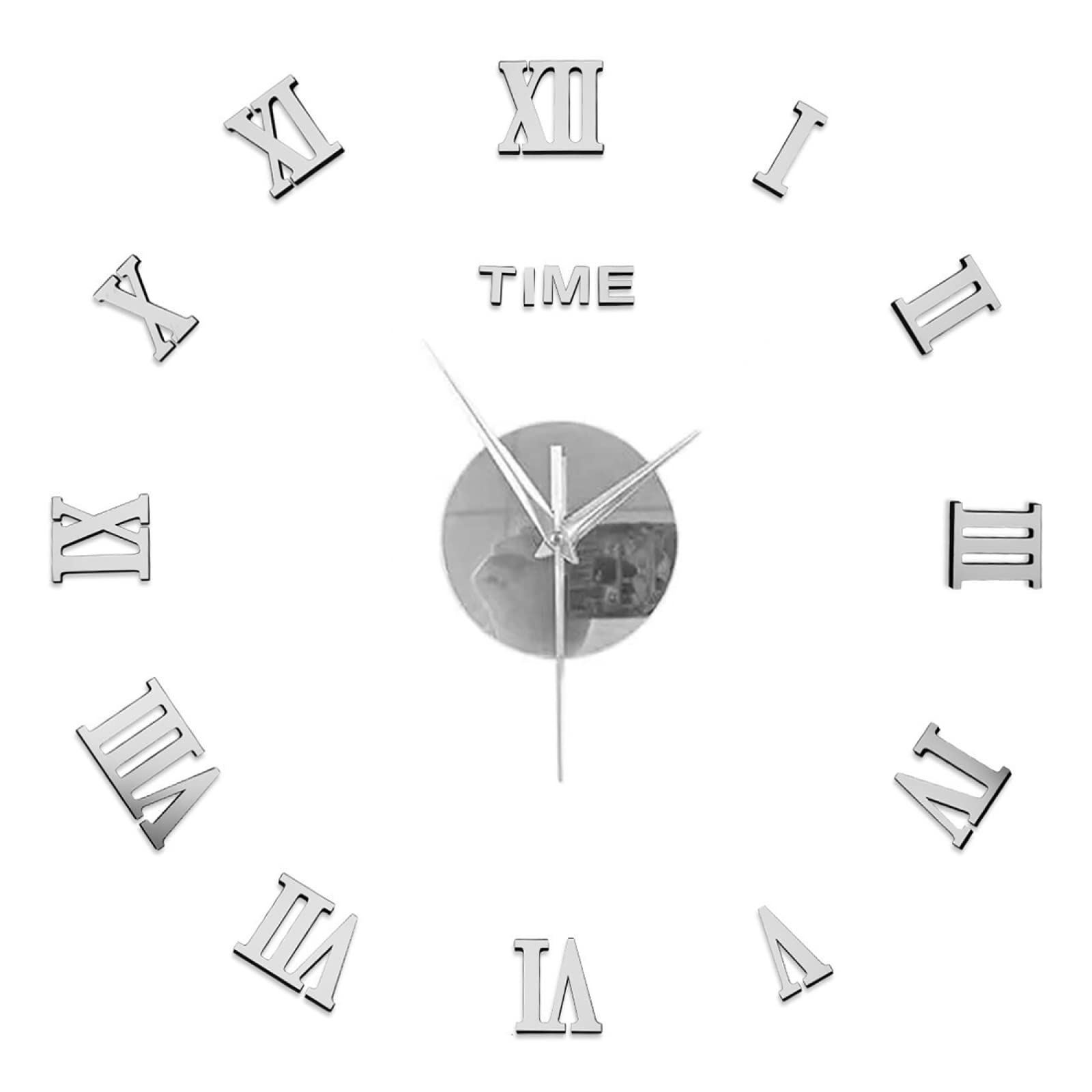 TPARIS Reloj De Pared Grande con Números Romanos En 3D|Reloj De Decor DIY Creativo|Funciona con Pilas/Sin Tictac/fácil De Leer|Reloj Minimalista Moderno,Plata,40~50 Cm (15,7~19,6 Pulgadas)