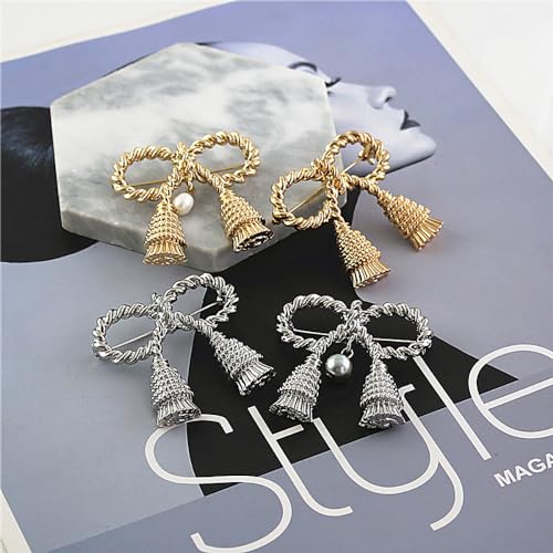 Image of Vintage Ribbon Bow Brooch Pin Exaggerated Bow Knot Lapel Pins Clip Shawl Hat Suit Dress Accessories Brooches Pins Unique Birthday Christmas Jewelry Gifts for Women Girls Mother