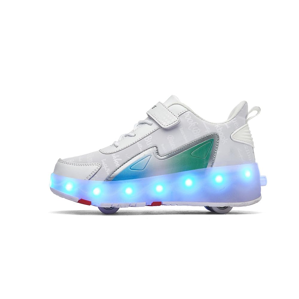 Sneaker per Bambini,Scarpe da Skateboard a Due Ruote,Luce a Cambio Colore Regolabile,Ricarica USB,universali per Ragazzi e Ragazze,Nero Rosa Oro Argento 27–40 EU