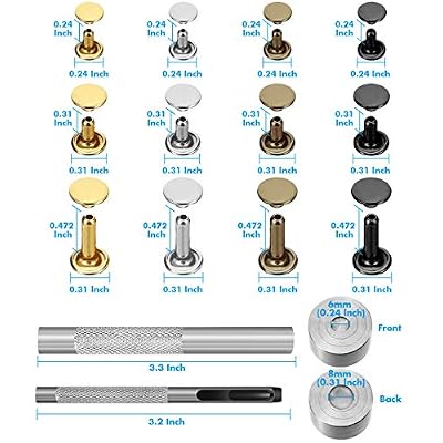 Paxcoo 480 Sets 3 Sizes Leather Rivets Double Cap Rivet Tubular Metal Studs with 3 Pieces Setting Tool Kit for Leather Craft Repairs Decoration, 4 Colors