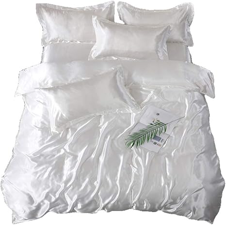 Amazon コズミックツリー Cosmic Tree 光沢 シルク 調 レーヨン しっとり 夏は涼しく冬は保温 フラット ベット シーツ 布団カバー 枕カバー セット 選べる シングル ダブル シングル ホワイト 寝具カバーセット オンライン通販