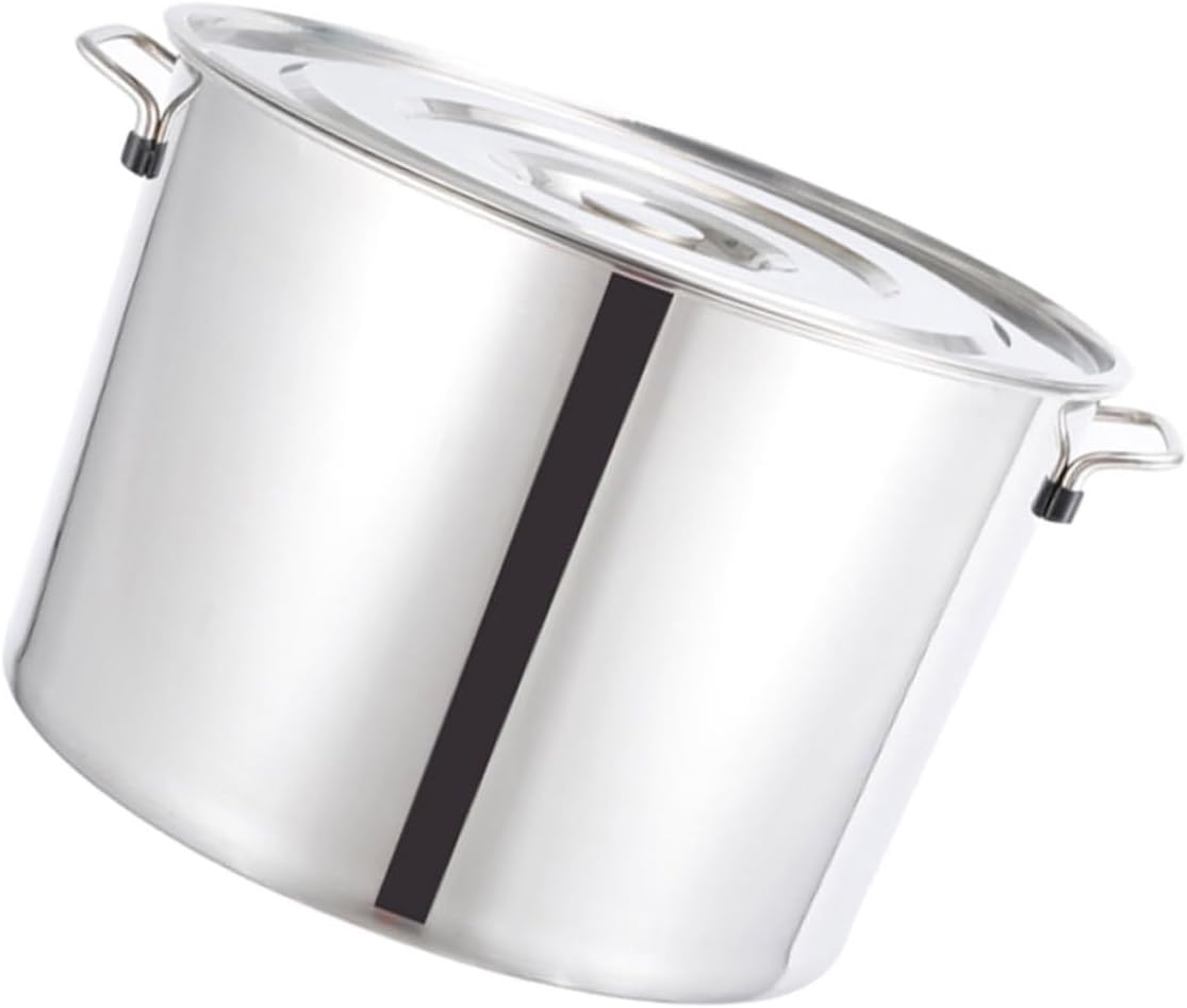 POPETPOP Stainless Steel Soup Pot with Lid, 2.0mm Thick 201 Material, 25x25cm Large Capacity Stockpot for Kitchen and Food Service, Multipurpose Water and Rice Bucket