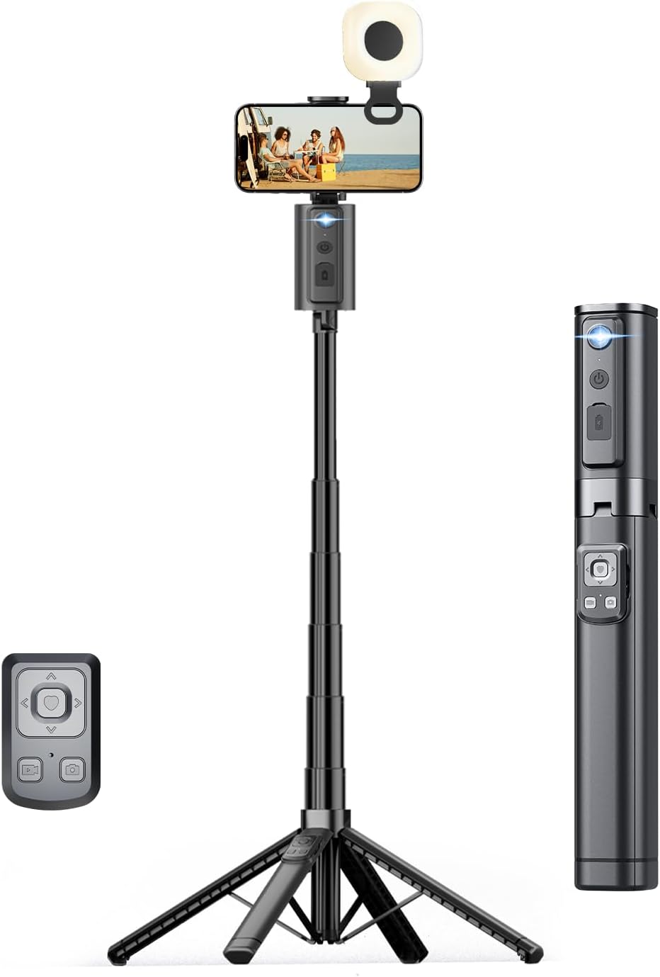 Auto Face Tracking Tripod 360 Rotation with Light, Phone Tripod Stand with Remote Follow Your Movement, for Android Phone Selfie Stick for Content Creators Vlog (Black)