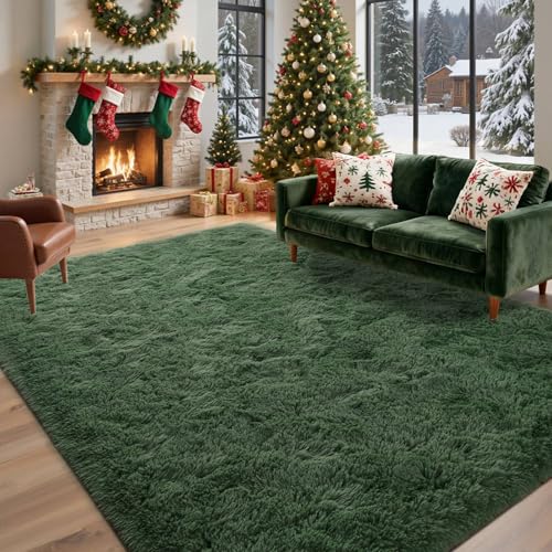 5x7 Green Area Rugs for Living Room Fluffy Shag Rug,
