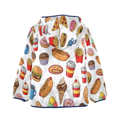 Fast Food Items Pattern Design Toddler Fleece Jacket Girl Boys Hooded Fleece Jacket Coat Warm Outwear Zip-up 3-10T2