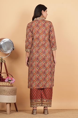 Image of Vbuyz Women Floral Print With Mirror Work Cotton Kurta Palazzo With Dupatta