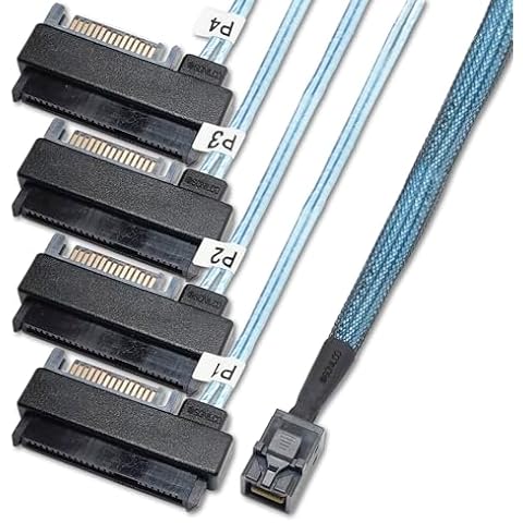 Sonilco Storage Configurations Cable Mini SAS HDD SFF-8643 to 4 SFF-8482 with 15-pin Power Port Cord (1 Cable, 1 Meter / 3.2 Feet) Cover