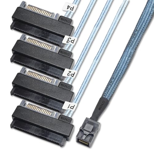 Sonilco Storage Configurations Cable Mini SAS HDD SFF-8643 to 4 SFF-8482 with 15-pin Power Port Cord (2 Cables, 1 Meter / 3.2 Feet)