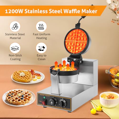 Wichemi BI00541WCM7 Commercial Belgian Waffle Maker 360° Flip Waffle Maker Non-Stick Rotating Waffle Maker Machine Hotel Waffle Maker thumb #1