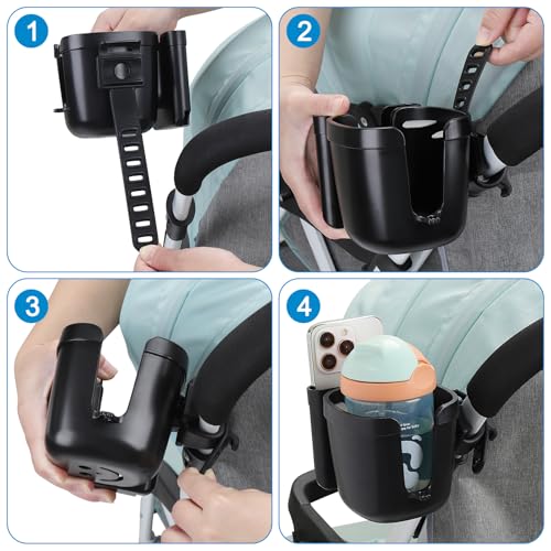 Image of Accmor Stroller Cup Holder, Universal Cup Holder for Walker Wheelchair Bike | 360 Rotatable Attachment Accessories for Uppababy Nuna Doona Strollers Scooter