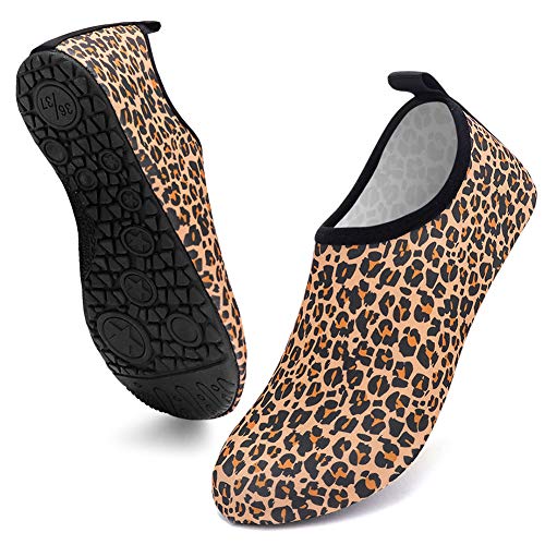 Deevike Water Shoes for Women Men Swim Shoes Beach Shoes Water Socks Aqua Shoes Quick-Dry Leopard Orange-42/43