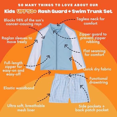 Image of SwimZip Boys' Long Sleeve Rash Guard & Swim Shorts Set - UPF 50+ Sun Protection