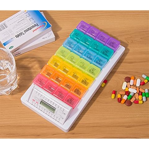 GFYWZ Pill Tablet 7-Compartment Dispenser, Automatic Electronic Alarm Timer Pill Box Organiser Holder Reminder Cover