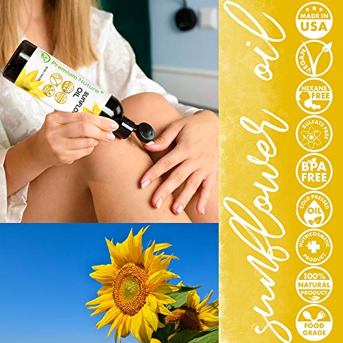 Premium Nature 02454-SO16OZ Sunflower Oil Cold Pressed Sunflower Seed Oil Unrefined Sun Flower Oil Face Hair Skin Sunflower Essential Oil Carrier Oil For Essential Oils Mixing Pure Unrefined Oil For Massage Oil 16Oz thumb #1