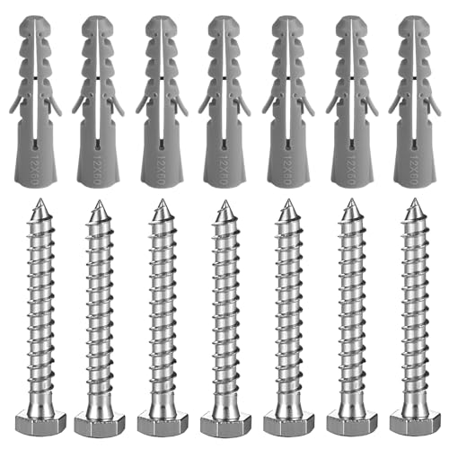Screws and Wall Plugs Set M8 x 70mm Concrete Screws Heavy Duty TV Bracket Screw Masonry Brick Wall Fixing Screw Bolts Steel Lag Bolt for Aerial Satellite Sky Dish Fence Shelves Mounting, 7Pack