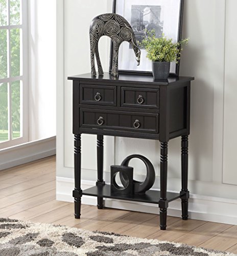 Convenience Concepts Kendra Entryway Hall Table 23.75\" - 3 Storage Drawers, Traditional Console with Shelf for Decor, Office & Hallway Organizer, No Tools Assembly, Solid Wood Legs, Black - Thumbnail 2