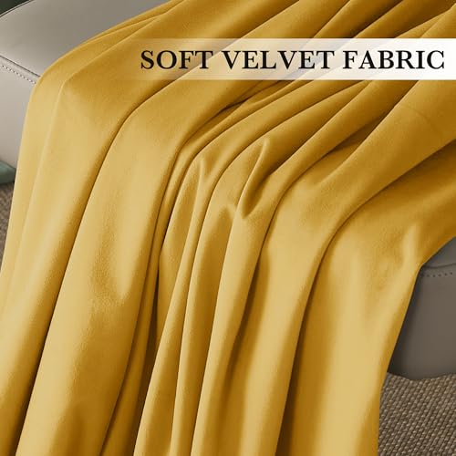Image of RYB HOME Mustard Yellow Velvet Curtains 90 inches for Bedroom Living Room | Thermal Insulated, UV Privacy Blocking, Energy Efficient, Noise Reducing, Back Tab, Guest Room Office, W 52 x L 90, 2 Panels