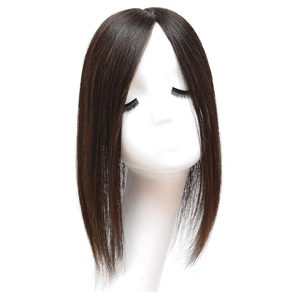3"x5" Silk Base Human Hair Toppers with Clips in, Forehead Wiglet Topper Hairpieces for Thinning Hair, 10" Off Black