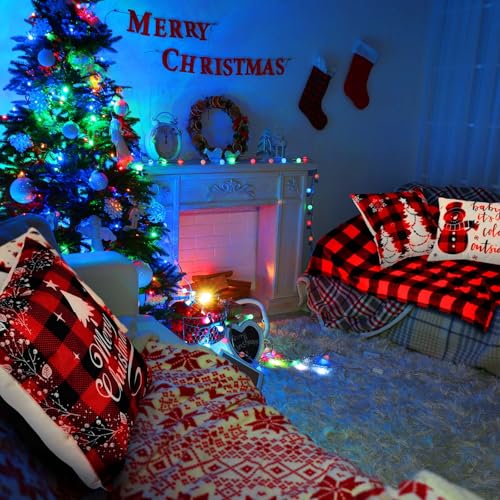 Manta de sofá de franela roja con fundas de almohada de Navidad para hogar 6