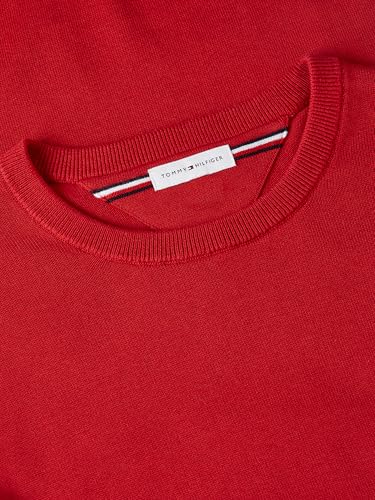 Tommy Hilfiger Herren-Pullover aus Baumwolle, einfarbig, Rundhalsausschnitt, leicht, auch erhältlich in Big & Tall, Mittelrot, XX-Large – Ansicht 5