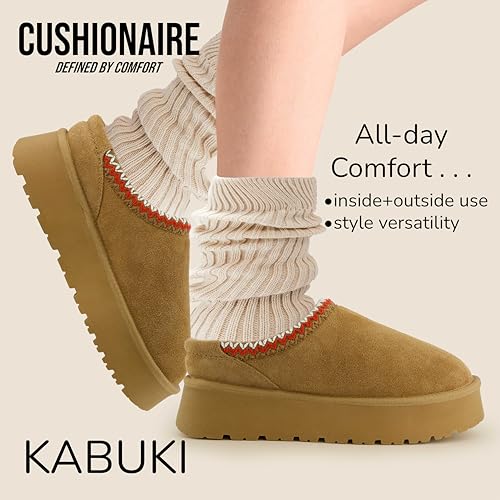 CUSHIONAIRE Kabuki Platform Boots Genuine Suede Fuzzy Mule Slippers for Women with Memory Foam | Indoor/Outdoor Womens Slippers | Wide Widths Available3