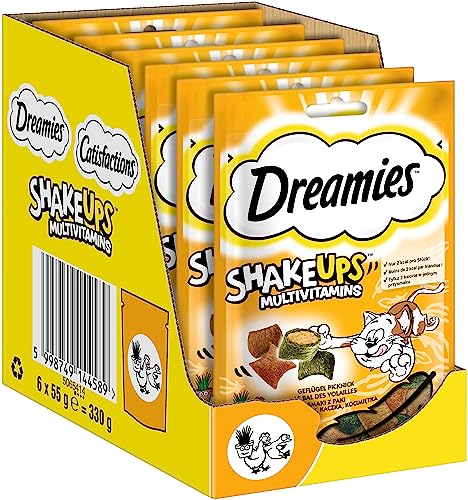 DREAMIES SHAKE UPS Multivitamins Geflügel Picknick, Katzenleckerlis im Portionsbeutel - 55g (6 Beutel)