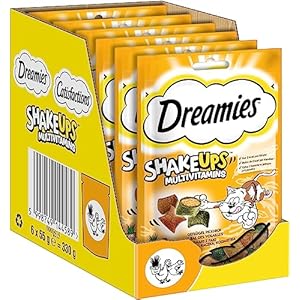 DREAMIES SHAKE UPS Multivitamins Geflügel Picknick, Katzenleckerlis im Portionsbeutel – 55g (6 Beutel)