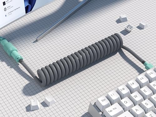 Image of Ranked Coiled Keyboard Cable | Handcrafted Double-Sleeved Braided Cable | USB Type C to A | 5-Pin Aviator Connector for Custom Mechanical Gaming Keyboard | Support Fast Charge 20W (Dolch)