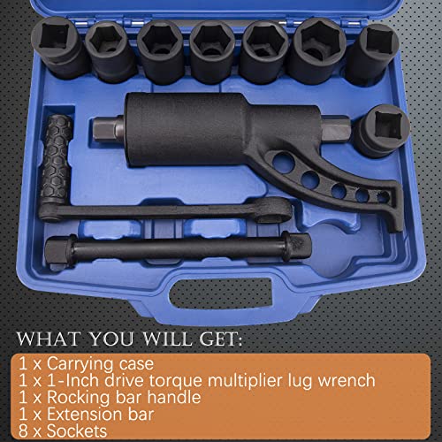Heavy Duty Torque Multiplier Wrench Set, Torque Wrench Labor Saving Torque Multiplier Wrench Lug Nut Remover Lug Nut Wrench 1 Inch w/ 8 Cr-v Socket