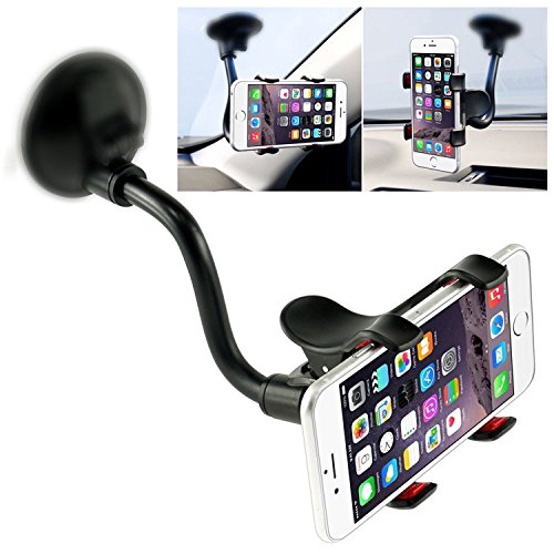 iVoler Car Phone Mount Windshield, Long Arm Clamp Universal Dashboard with Double Clip Strong Suction Cup Cell Phone Holder Compatible iPhone 11 Pro XS Max X 7 8 Plus 6 Plus