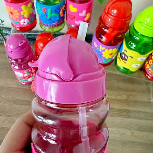 Garrafa De Água Suco Infantil Canudo em Silicone Garrafinha Escolar (Verde Claro - Abelha/Joaninha)