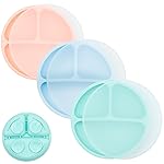 WeeSprout Suction Plates for Babies With Lids & Toddlers - 100% Silicone, Dinnerware Stays Put, Divided Design for Picky Eaters, Microwave & Dishwasher Friendly, 3 Pack