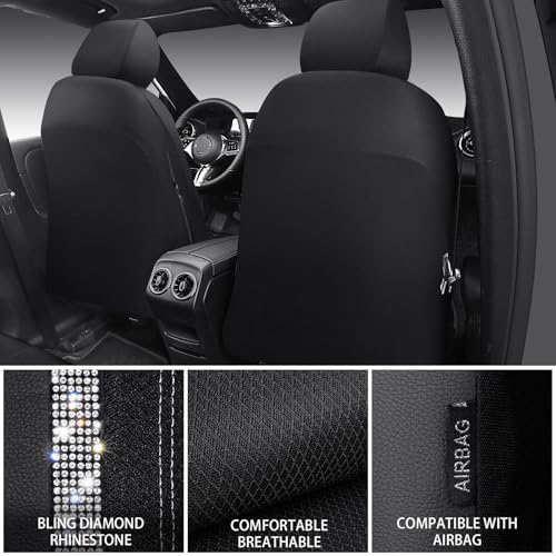 Image of CAR PASS Memory Foam Mesh Bling Diamond Car Seat Cover 2 Front Seat Breathable Soft Sponge Universal Shining Glitter Sparkly Crystal Fit Armrest Automotive Truck SUV Cute Women Girl, Silver Rhinestone
