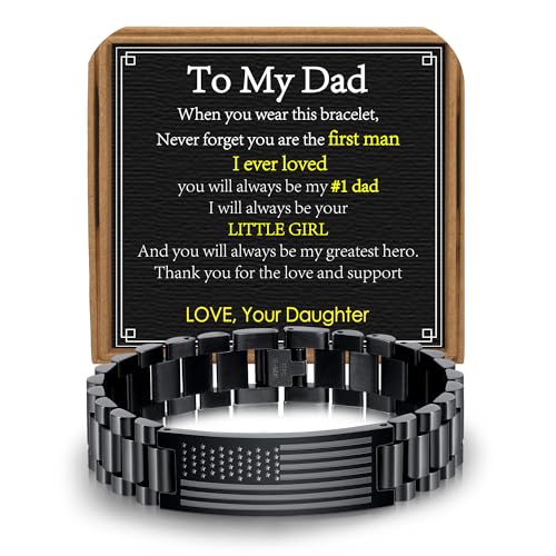 Gifts for Dad Stepdad New Dad Husband, Stainless Steel American Flag Watch Bracelet Birthday Fathers Day Christmas Jewelry Gifts for Men