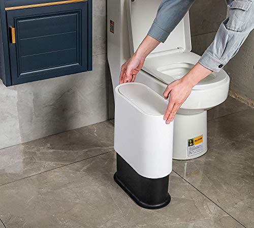 Klgo 10 Liter Slim Plastic Trash Can With Lid,2.4 Gallon Double Barrel Waste Basket,Rectangular Garbage Container Bin For Bathroom,Bedroom,Kitchen And Office,White #TOP4
