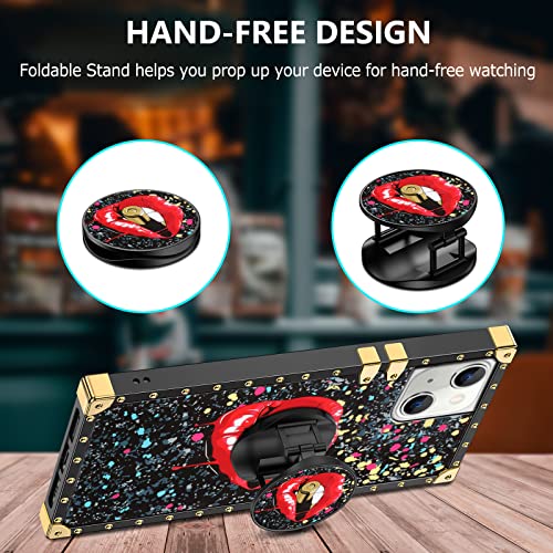 Jakpak For Iphone 14 Plus Case With Kickstand Case For Girls Women Soft Tpu Luxury With Lanyard Shockproof Protective Heavy Duty Reinforced Corners Case For Iphone 14 Plus 5G 6.7 Inch Black #TOP1