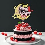 Naicaek Moon Cat Happy Birthday Cake Topper,Bow Coquette Birthday Party Cake Decorations,Glitter Cute Cat Girl Cake Supplies