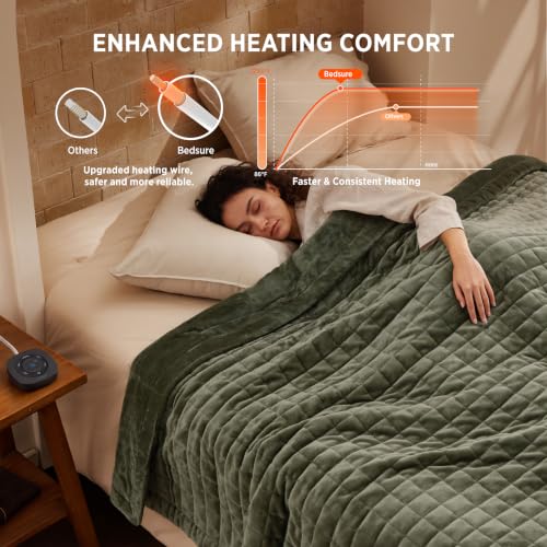 Image of Bedsure Luxury Quilted Heated Blanket Full, Thick Electric Blanket, Green