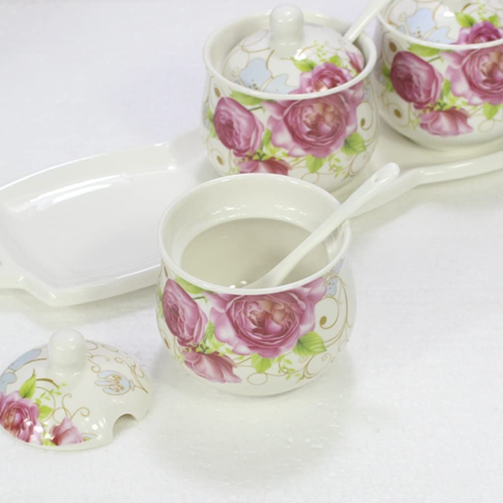 pot à épices， Boîte à condiments Pot d'assaisonnement en céramique de ménage Chinois Coffret d'assaisonnement de 3 pièces avec Base Bouteille d'assaisonnement de Cuisine Pot à condiments