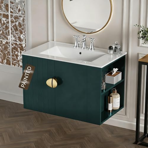 Findepot 30 Inch Floating Vanity Bathroom with Sink, Green Painted