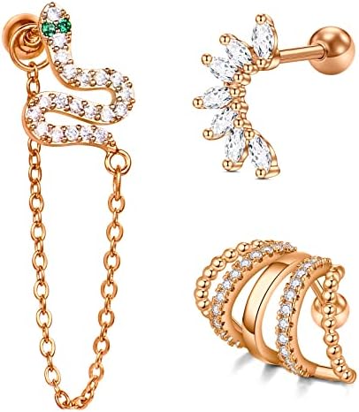 Mayhoop 4-12 Pcs Tragus Helix Earrings Ear Studs 16G Stainless Steel Flower Opal Horseshoe Ring Cartilage Earrings Piercing Jewelry
