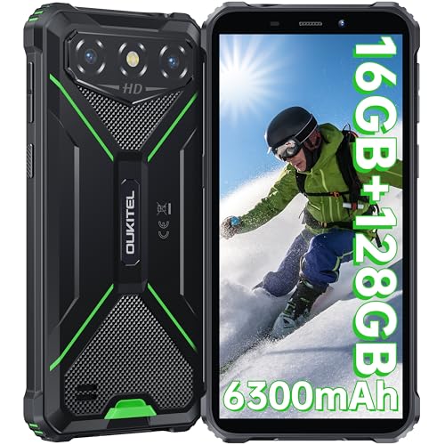 OUKITEL G3 Rugged Smartphone, 16GB+128GB/1TB Telefono Indistruttibile, 6" HD Display 6300mAh 13MP Cam IP68/IP69K Corning Glass 5 Cellulare Robusto, OTG/GPS/4G Dual SIM/Face ID/3.5mm jack, 2025(Verde)