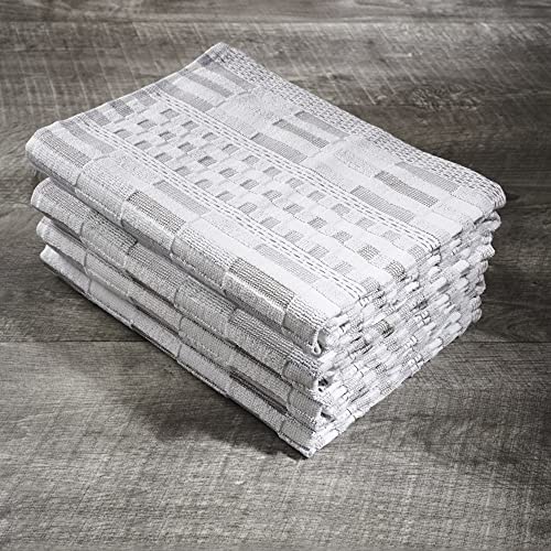 Delilah Home Sea Pines Kitchen Towels – Super Soft and Comfy Kitchen Cloth Napkins Made from Organic Cotton Material for Drying, Wiping, or Cleaning – White-Beige (Pack of 4)